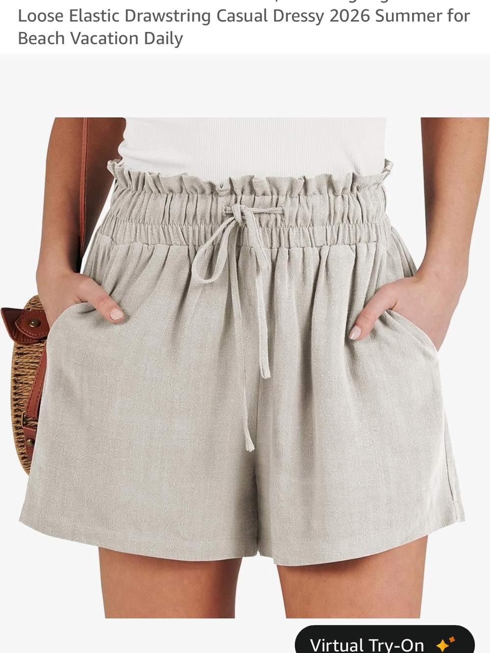 High Waist Elastic Linen Shorts - Light Beige